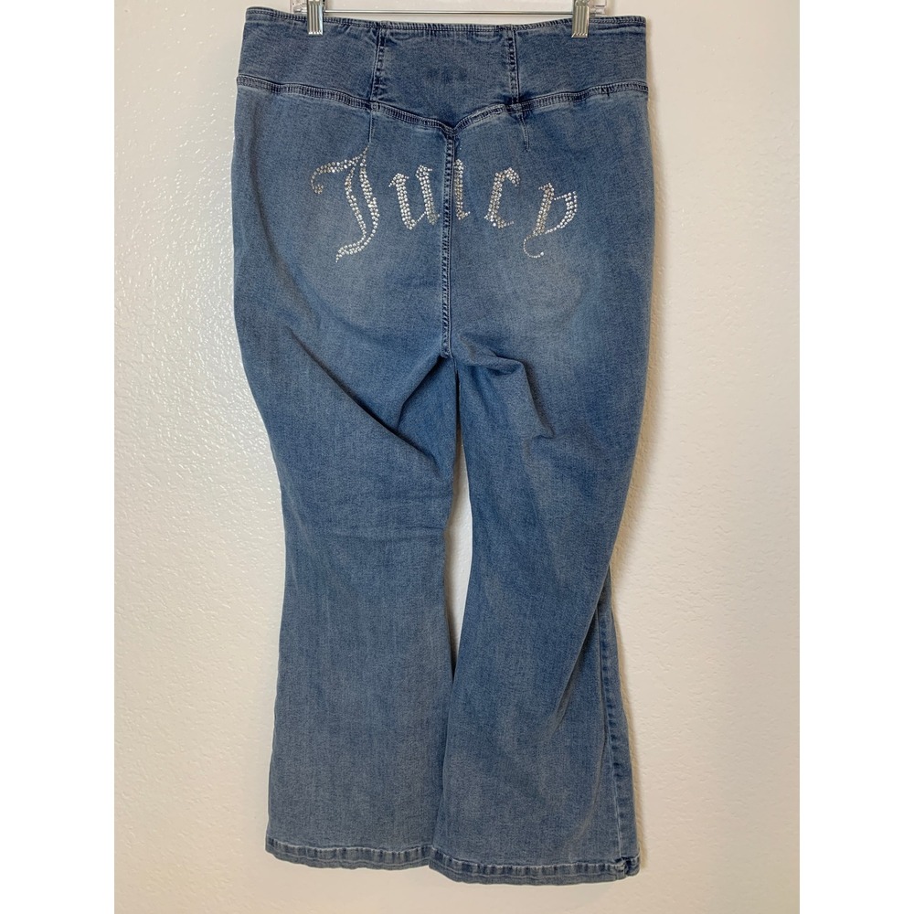 Juicy Couture Jeans Women 2X Blue Rhinestone Logo Y2K Flare Pull On Denim